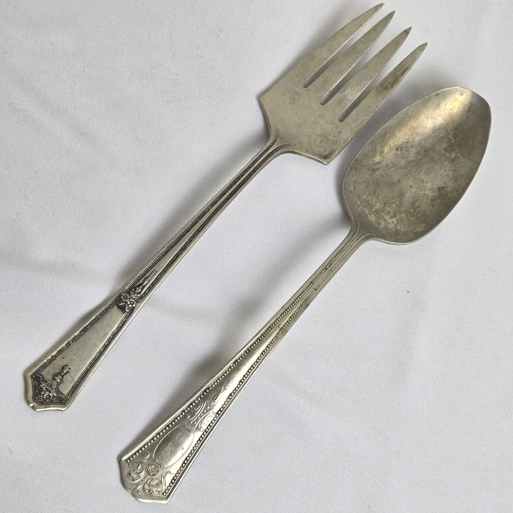 Serving Spoon & Fork, Rogers Nickel Silver Spoon, R.C.C.O Bouquet Plate Fork Vtg